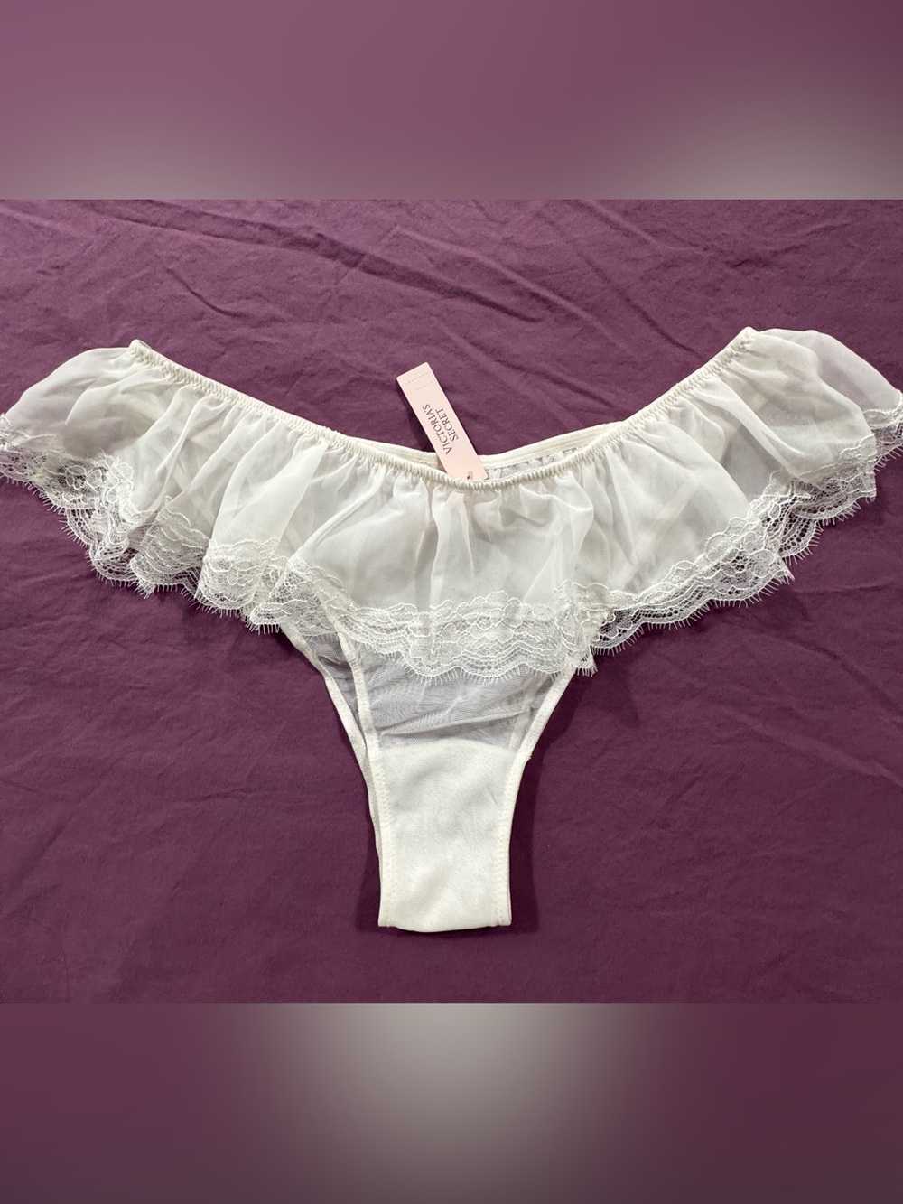 NWT Victoria's Secret White Ruffle Mesh Panties - Size M